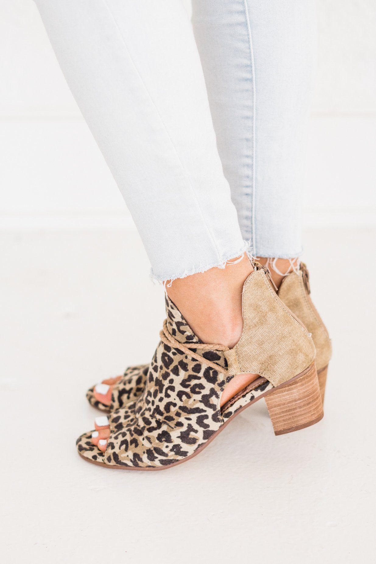 Peep toe leopard print booties best sale